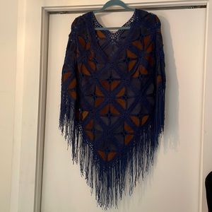 Vintage suede poncho with fringe